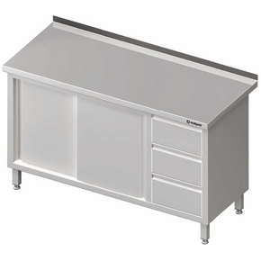 Stół przyścienny z blokiem trzech szuflad po prawej stronie i szafką z drzwiami suwanymi 1800x700x850 mm | STALGAST, 980477180