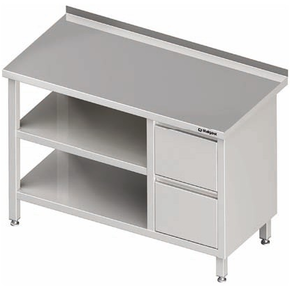 Stół przyścienny z dwiema półkami i blokiem dwóch szuflad po prawej stronie 1300x600x850 mm | STALGAST, 980296130