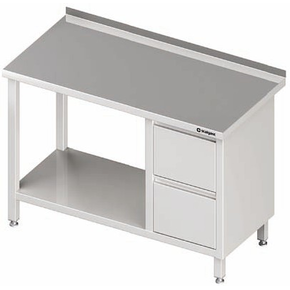 Stół przyścienny z półką oraz blokiem dwóch szuflad po prawej stronie 1200x700x850 mm | STALGAST, 980277120