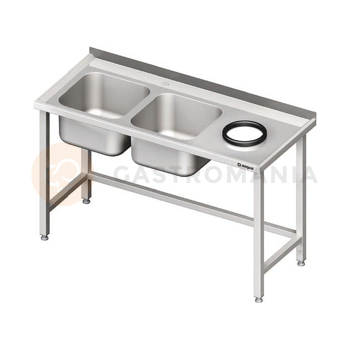 Stůl nerezový s dřezem dvoukomorovým na levé straně a s otvorem na odpad 1800x600x850 mm |  STALGAST, 981026180