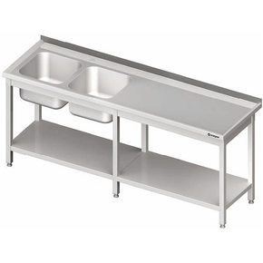 Stół z dwoma zlewami z lewej strony i półką 2800x700x850 mm | STALGAST, 980857280