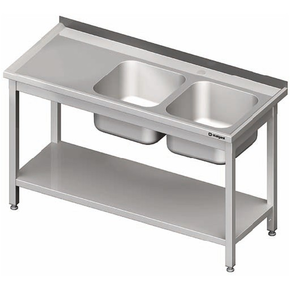 Stół z dwoma zlewami z prawej strony i półką 1400x700x850 mm | STALGAST, 980827140