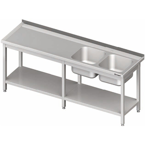 Stół z dwoma zlewami z prawej strony i półką 2400x600x850 mm | STALGAST, 980836240