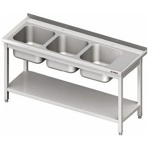 Stół z trzema zlewami po lewej stronie oraz półką 1600x600x850 mm | STALGAST, 981146160