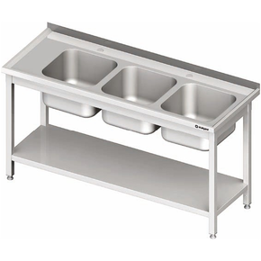 Stół z trzema zlewami po prawej stronie oraz półką 1600x700x850 mm | STALGAST, 981137160
