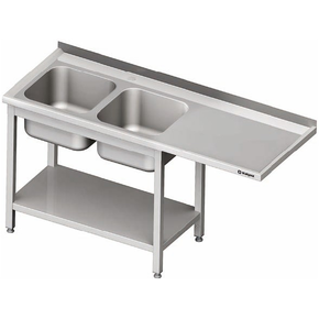Stůl nerezový s dřezem dvoukomorovým na levé straně s možností umístění lednice nebo myčky na nádobí 1700x700x900 mm | STALGAST, 981047170