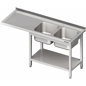 Stůl nerezový s dřezem dvoukomorovým na pravé straně s možností umístění lednice nebo myčky na nádobí 1600x700x850 mm |  STALGAST, 981037160