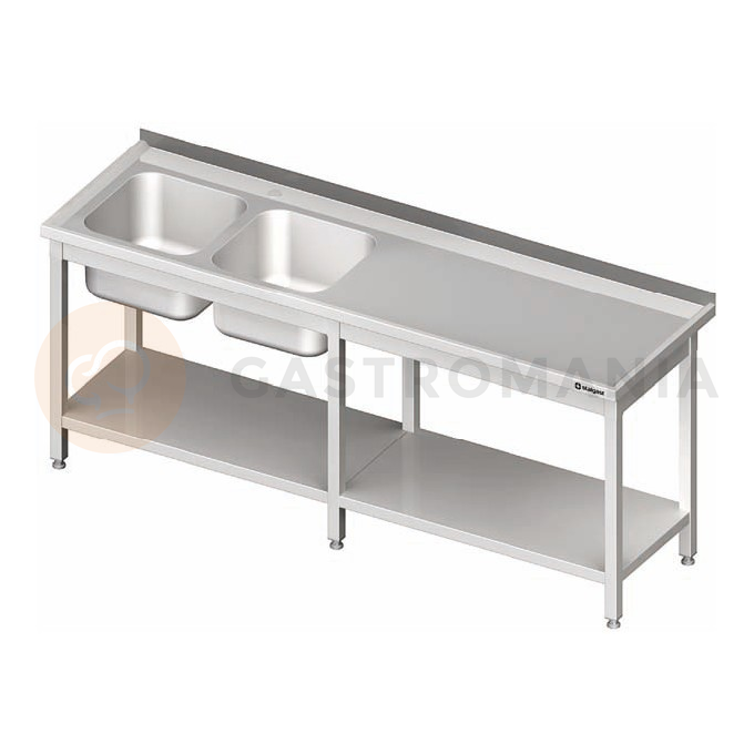 Stół z dwoma zlewami z lewej strony i półką 2300x600x850 mm | STALGAST, 980856230