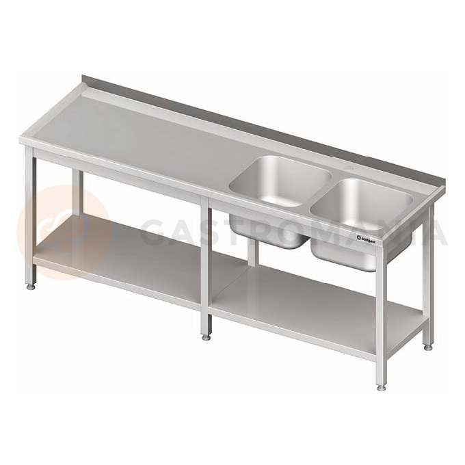 Stół z dwoma zlewami z prawej strony i półką 2400x600x850 mm | STALGAST, 980836240