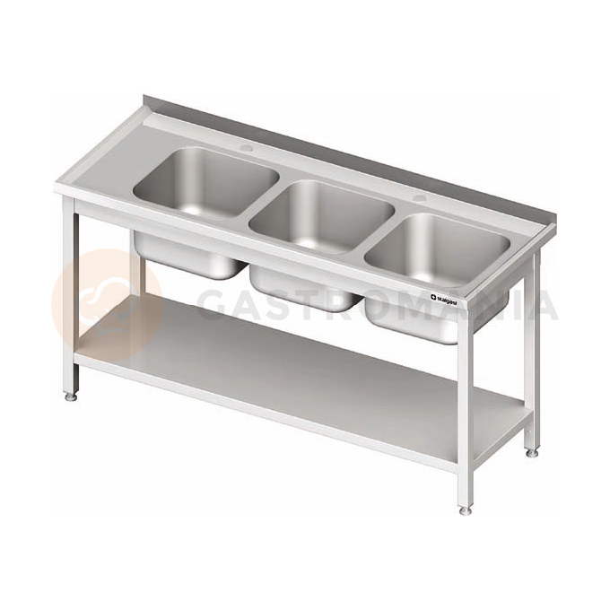 Stół z trzema zlewami po prawej stronie oraz półką 1600x700x850 mm | STALGAST, 981137160