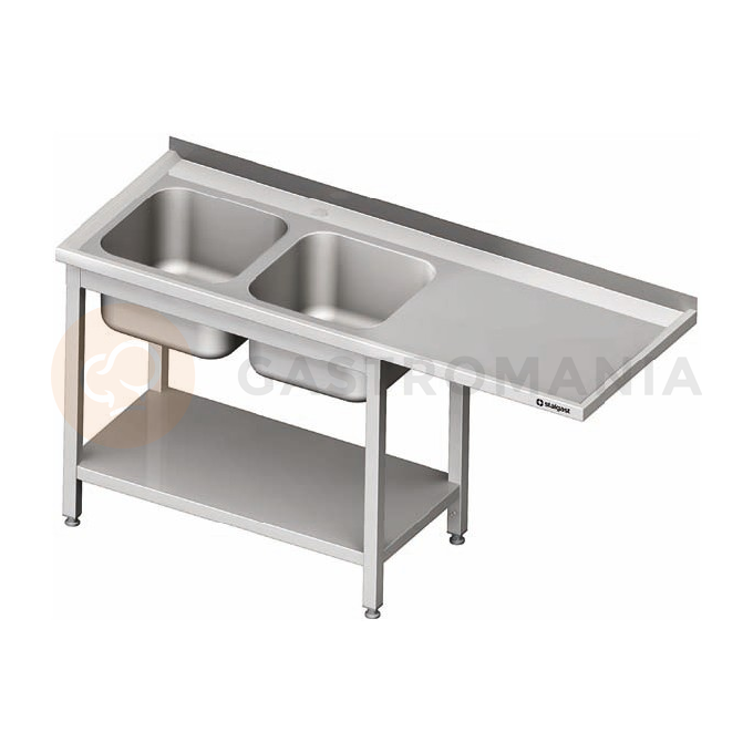 Stůl nerezový s dřezem dvoukomorovým na levé straně s možností umístění lednice nebo myčky na nádobí 1600x600x900 mm | STALGAST, 981046160