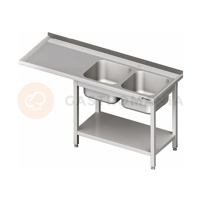 Stůl nerezový s dřezem dvoukomorovým na pravé straně s možností umístění lednice nebo myčky na nádobí 1600x600x900 mm | STALGAST, 981036160