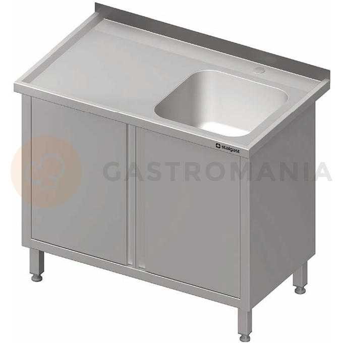 Stůl nerezový s dřezem jednokomorovým na pravé straně a se skříňkou s křídlovými dvířky 700x600x850 mm |  STALGAST, 980726070