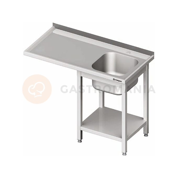 Stůl nerezový s dřezem jednokomorovým na pravé straně s možností umístění lednice nebo myčky na nádobí 1200x600x900 mm |  STALGAST, 980956120