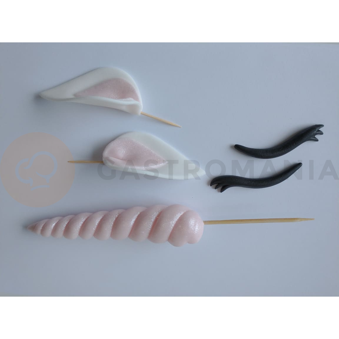 Roh jednorožce, bílo-růžový, figurky z cukru 13,5 cm, sada | MAGMART, RG01