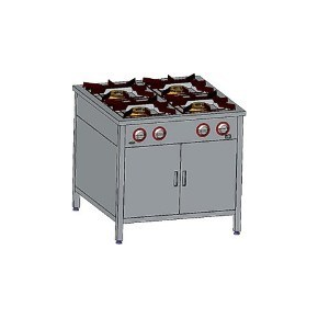 Gastronomický plynový sporák 4 hořáky, 900x700x850 mm se skříňkou, 1x3,4+1x5+1x6,5+1x8 kW | EGAZ, TG-4725.IV