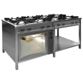 Gastronomický plynový sporák 8 hořáků s elektrickou troubou a s policí, 1700x700x850 mm, 43,3 kW | EGAZ, TG-8740/PKE-1