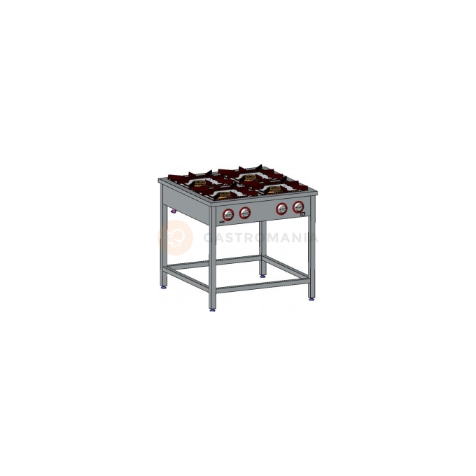 Gastronomický plynový sporák 4 hořáky, 900x700x850 mm bez police, 1x3,4+1x5+1x6,5+1x8 kW | EGAZ, TGP-4725.II