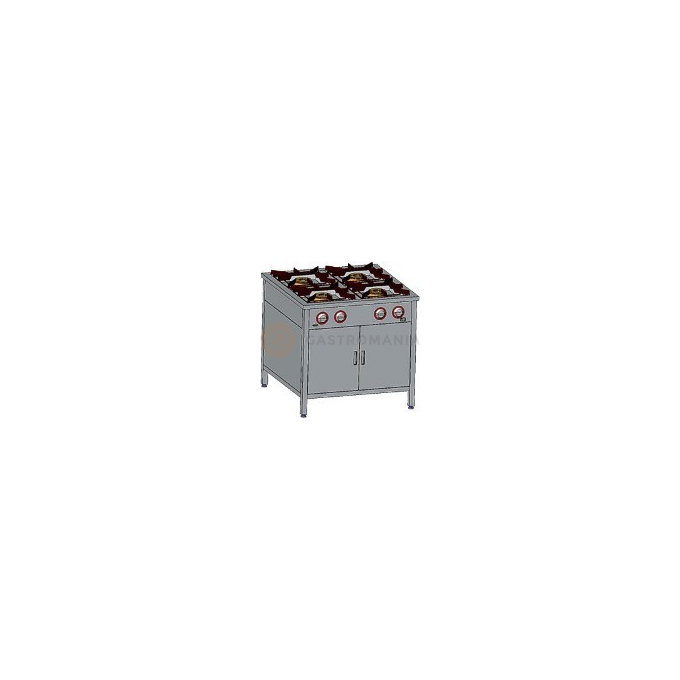 Gastronomický plynový sporák 4 hořáky, 900x700x850 mm se skříňkou, 1x5+2x6,5 kW | EGAZ, TGP-4720.IV