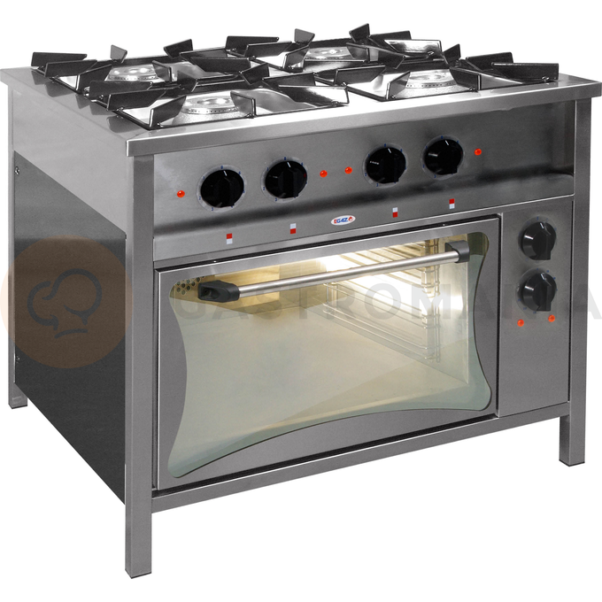 Gastronomický plynový sporák 4 hořáky s elektrickou troubou, 900x900x850 mm, 27,1 kW | EGAZ, TGP-425/PKE-1