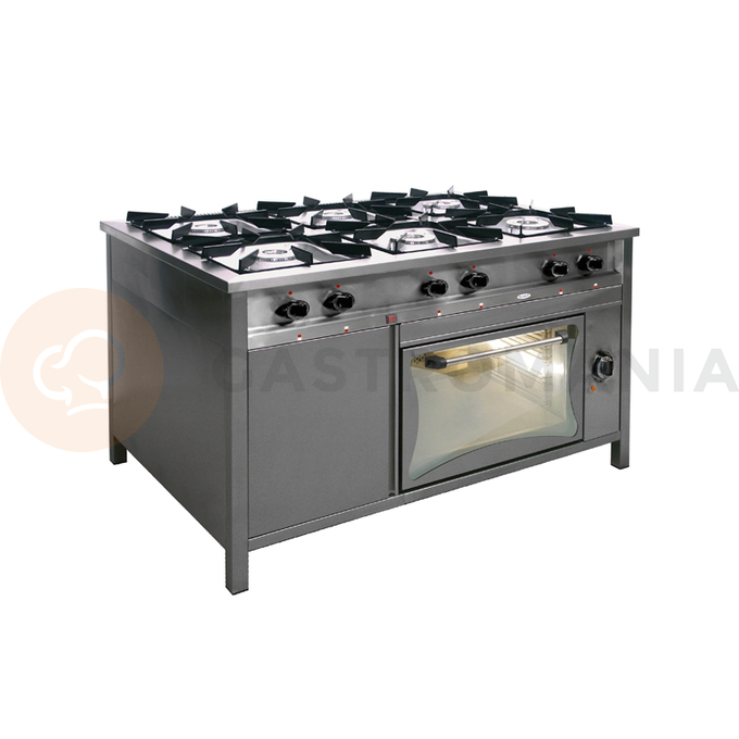 Gastronomický plynový sporák 6 hořáků s elektrickou troubou, 1300x700x850 mm, 35 kW | EGAZ, TG-6732/PKE-1