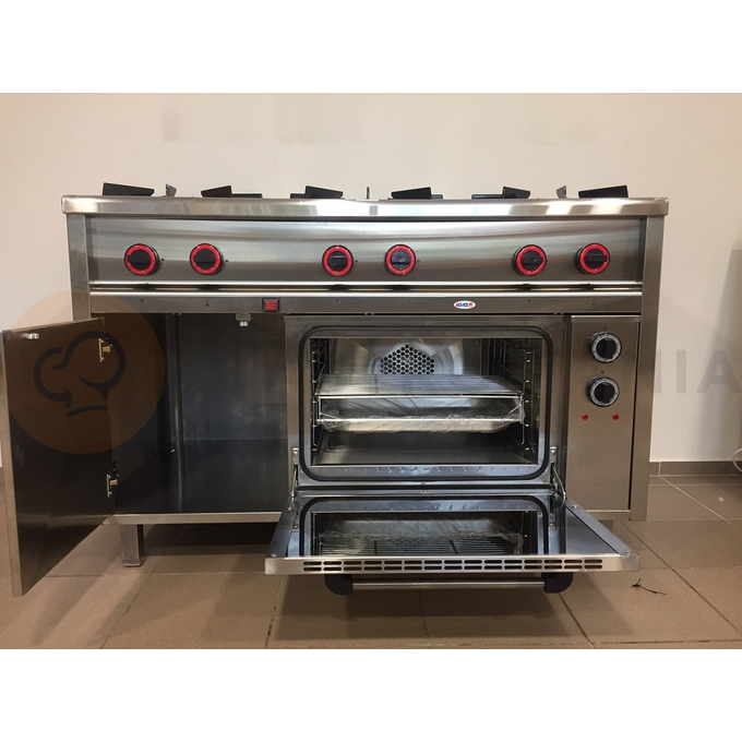 Gastronomický plynový sporák 6 hořáků s plynovou troubou, 1300x700x850 mm, 39 kW | EGAZ, TGP-6737/PG-1