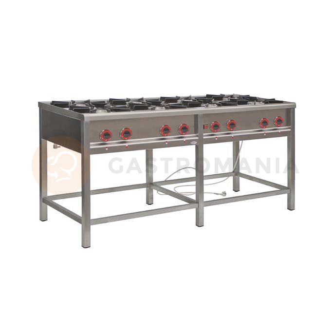 Gastronomický plynový sporák 8 hořáků, 1700x700x850 mm, 3x3,4+3x5+1x6,5+1x8 kW | EGAZ, TGP-8740.II