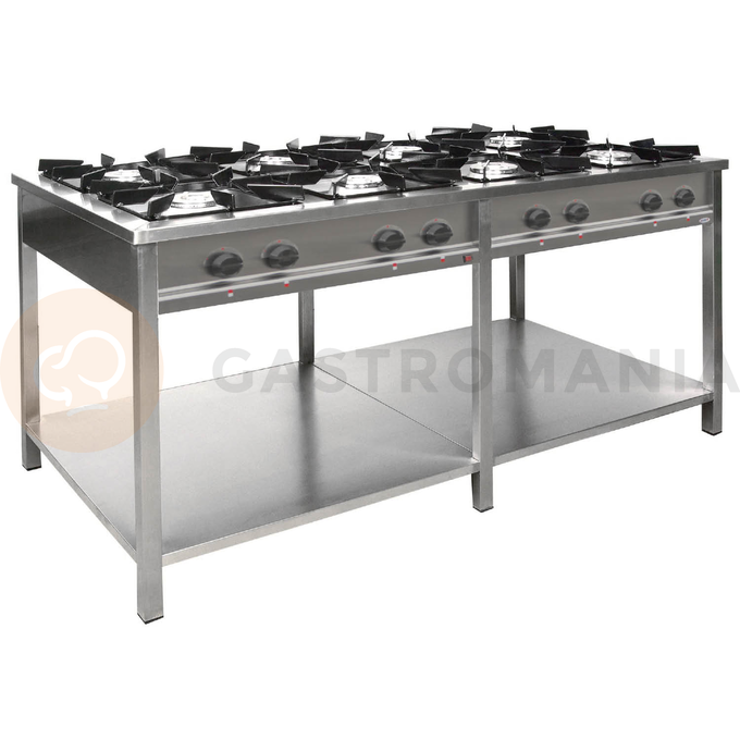 Gastronomický plynový sporák 8 hořáků, 1700x700x850 mm s policí, 3x3,4+3x5+2x6,5 kW | EGAZ, TGP-8736.III