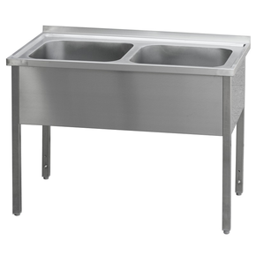Nerezový mycí stůl s dvoukomorovým dřezem 1200x600x900 mm | REDFOX, MSD-120x60x90