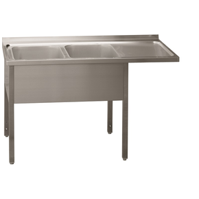Nerezový mycí stůl s dvoukomorovým dřezem na levé straně bez police 2100x700x900 mm | REDFOX, MSDOP/M-210x70x90