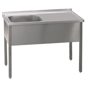 Nerezový mycí stůl s jednokomorovým dřezem na levé straně bez police 1200x600x900 mm | REDFOX, MSJOP-120x60x90