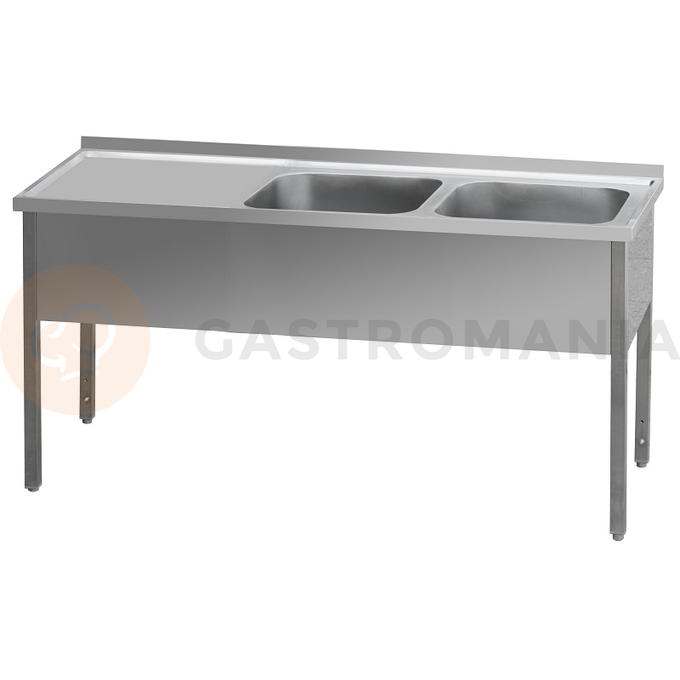 Nerezový mycí stůl s dvoukomorovým dřezem na pravé straně bez police 1400x700x900 mm | REDFOX, MSDOL-140x70x90