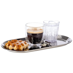Oválný nerezový tác k servírování s hladkým okrajem, 300x155x15 mm | APS, Kaffeehaus