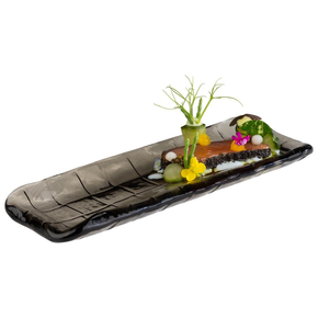 Skleněný servírovací tác na sushi 190x65x15, šedý | APS, Takashi