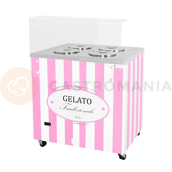 Distributor na zmrzlinu, vitrína na zmrzlinu, konzervátor, retro, 4 tub, kulaté nádoby, 843x670x895 mm | RESTO QUALITY, GELATO POZETTI 4 PINK