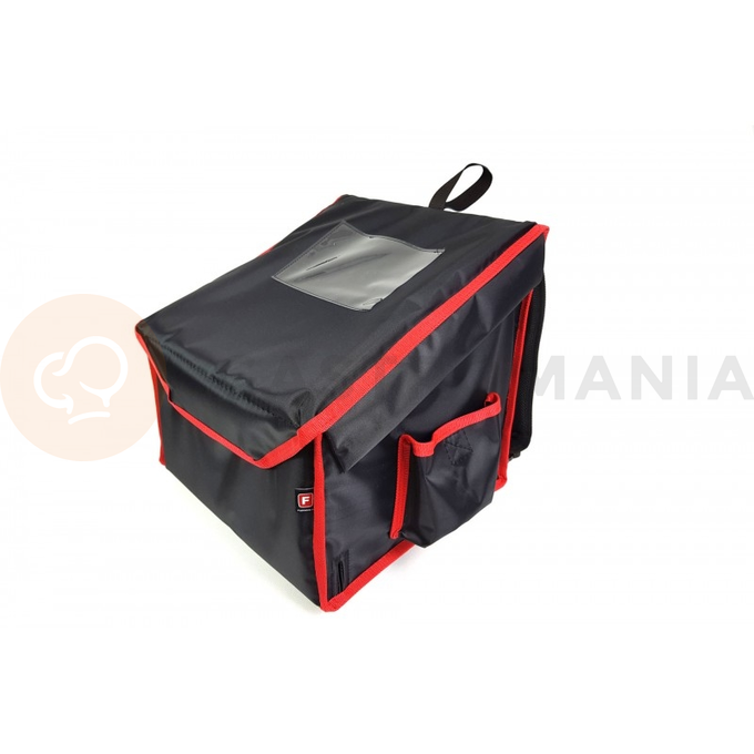 Batoh na 4 krabice na pizzu 40 cm z nylonu, zavírání na magnet, černý s červeným lemováním | FURMIS, PLECAK M