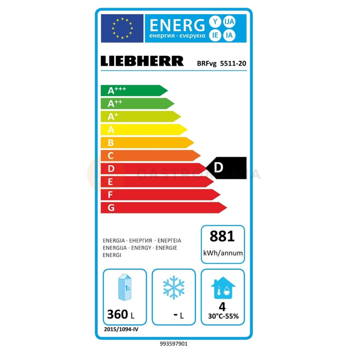 Chladnička prosklená podle pekařské normy s chlazením s cirkulací vzduchu 747x769x1684 mm | LIEBHERR, BRFvg 5511 Performance