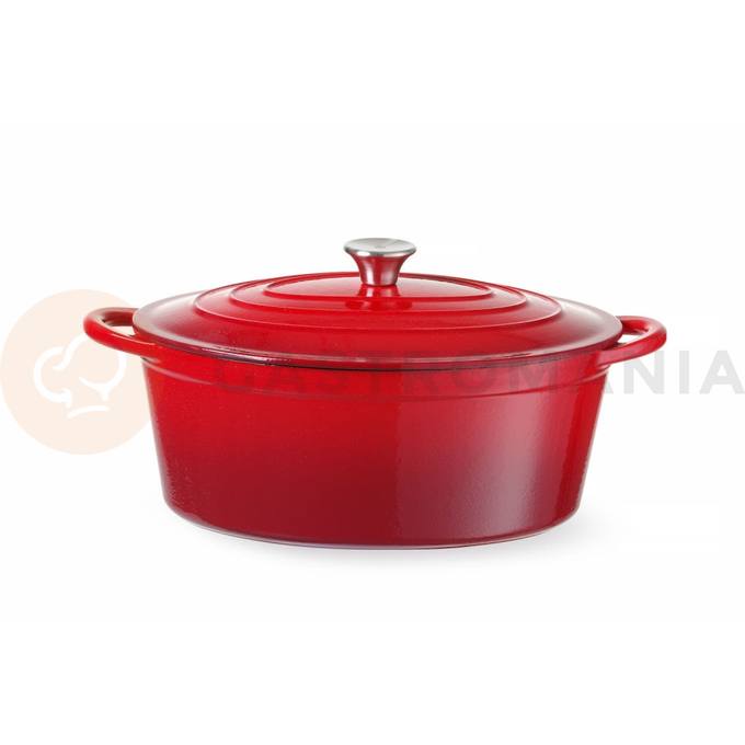 Smaltovaný litinový hrnec, 6,88 l, červený, 405x255x134 mm | HENDI, 626825