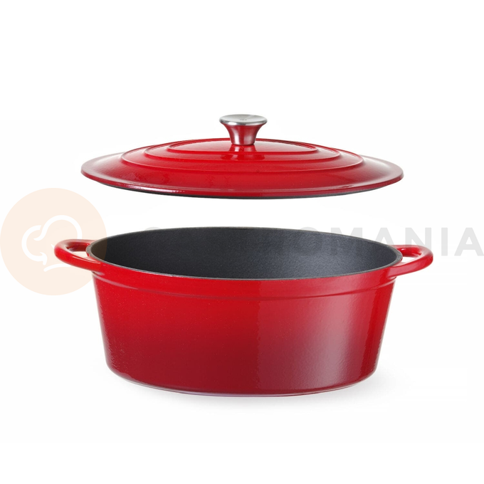Smaltovaný litinový hrnec, 6,88 l, červený, 405x255x134 mm | HENDI, 626825