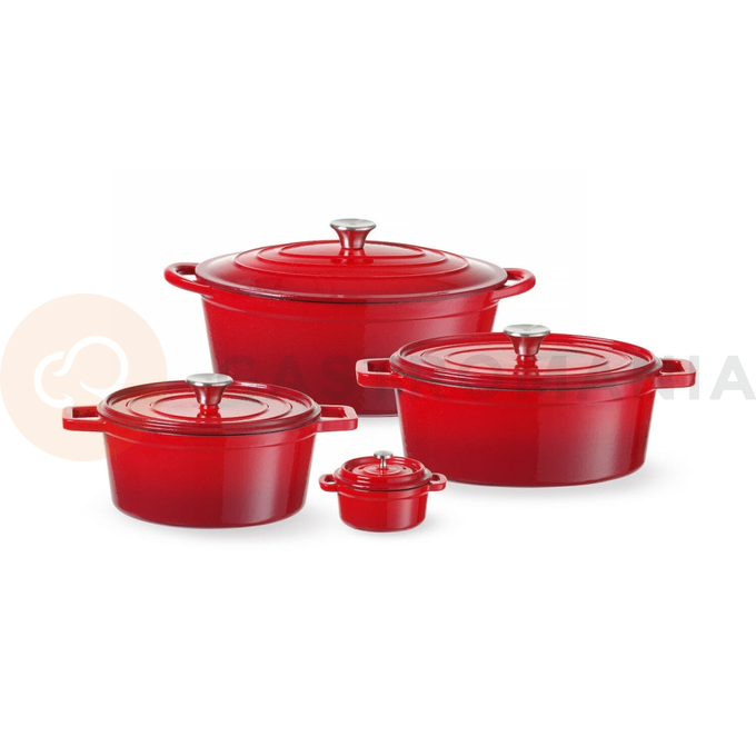 Smaltovaný litinový hrnec, 6,88 l, červený, 405x255x134 mm | HENDI, 626825