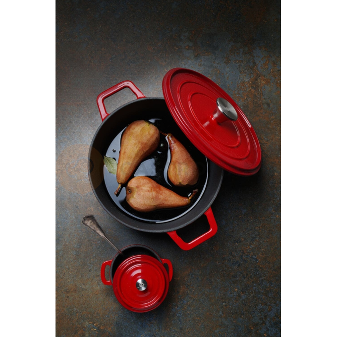 Smaltovaný litinový hrnec, 3,7 l, červený, 317x240x105 mm | HENDI, 626832