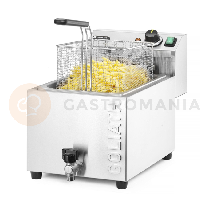 Fritéza XL s vypouštěcím kohoutkem, 10 l, 400V/10200W, 300x585x392 mm | HENDI, Goliath