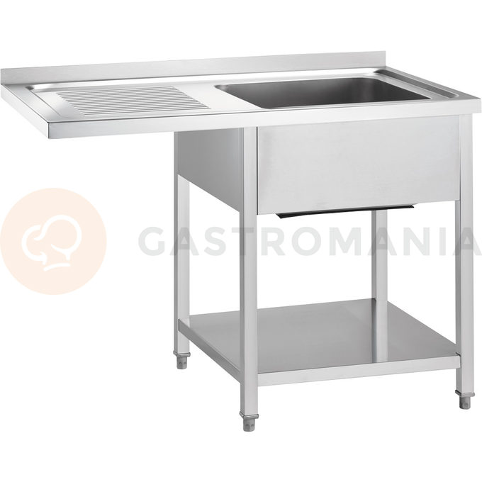 Stół ze zlewem 1-komorowym po prawej i miejscem na lodówkę lub zmywarkę 1200x700x900 mm, skręcany | GREDIL, 672447