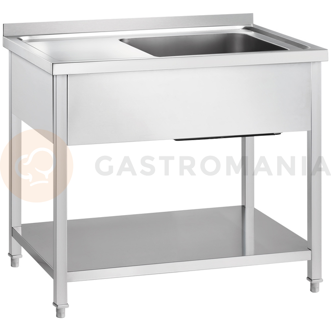 Stół ze zlewem 1-komorowym po prawej, z półką 1200x600x850 mm, skręcany | GREDIL, 673326