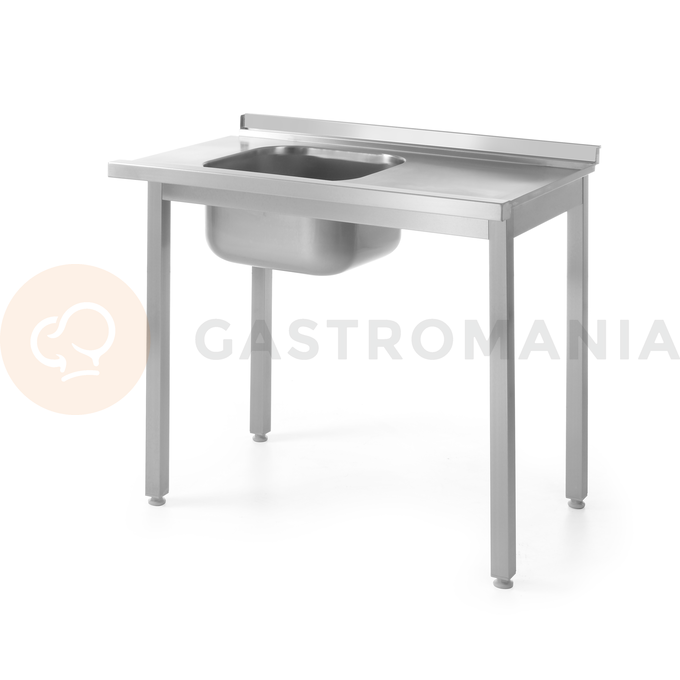 Nerezový stůl vstupní s dřezem pravý - montovaný, 1000x600x850 mm | HENDI, Bistro Line