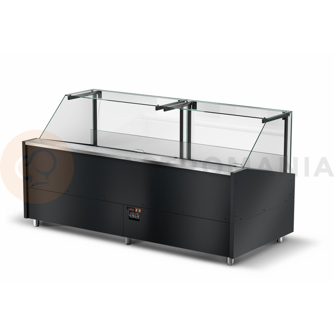 Modul chladícího pultu s agregátem, tvrzeným rovným sklem a nerezovou deskou 2500x1170x1330 mm | RAPA, GT plug-in