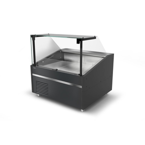 Modul chladícího pultu s agregátem, tvrzeným rovným sklem a nerezovou deskou 2500x1170x1330 mm | RAPA, GT plug-in