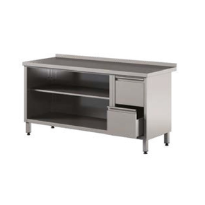 Přístěnný stůl s otevřenou skříňkou a zásuvkami 2200x700x850 mm | ASBER, WM-227-PL-2DR-2S