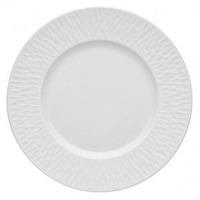 Mělký talíř z bílého porcelánu, dekorativní okraj 33 cm | DEGRENNE, Boreal Satin