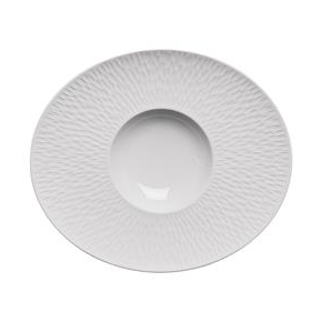 Oválný talíř z bílého porcelánu s širokým okrajem 32 x 27 cm | DEGRENNE, Boreal Satin